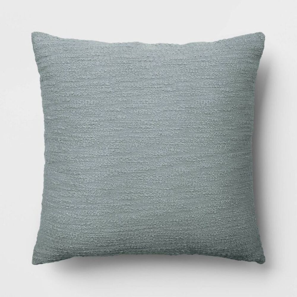 Oversized Square Cotton Boucle Reversible Throw Pillow - Light Washed Green